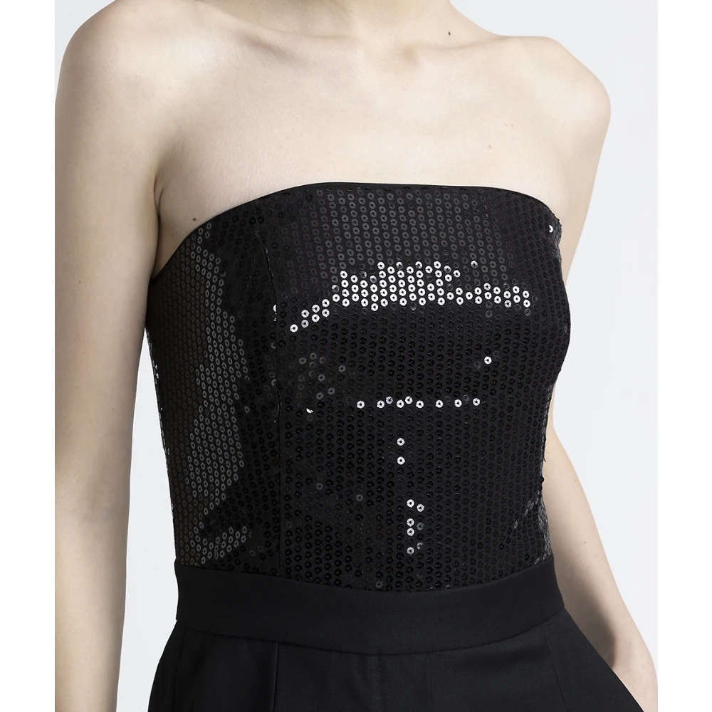 PESERICO Mouwloze twill jumpsuit met pailletten Black Dames