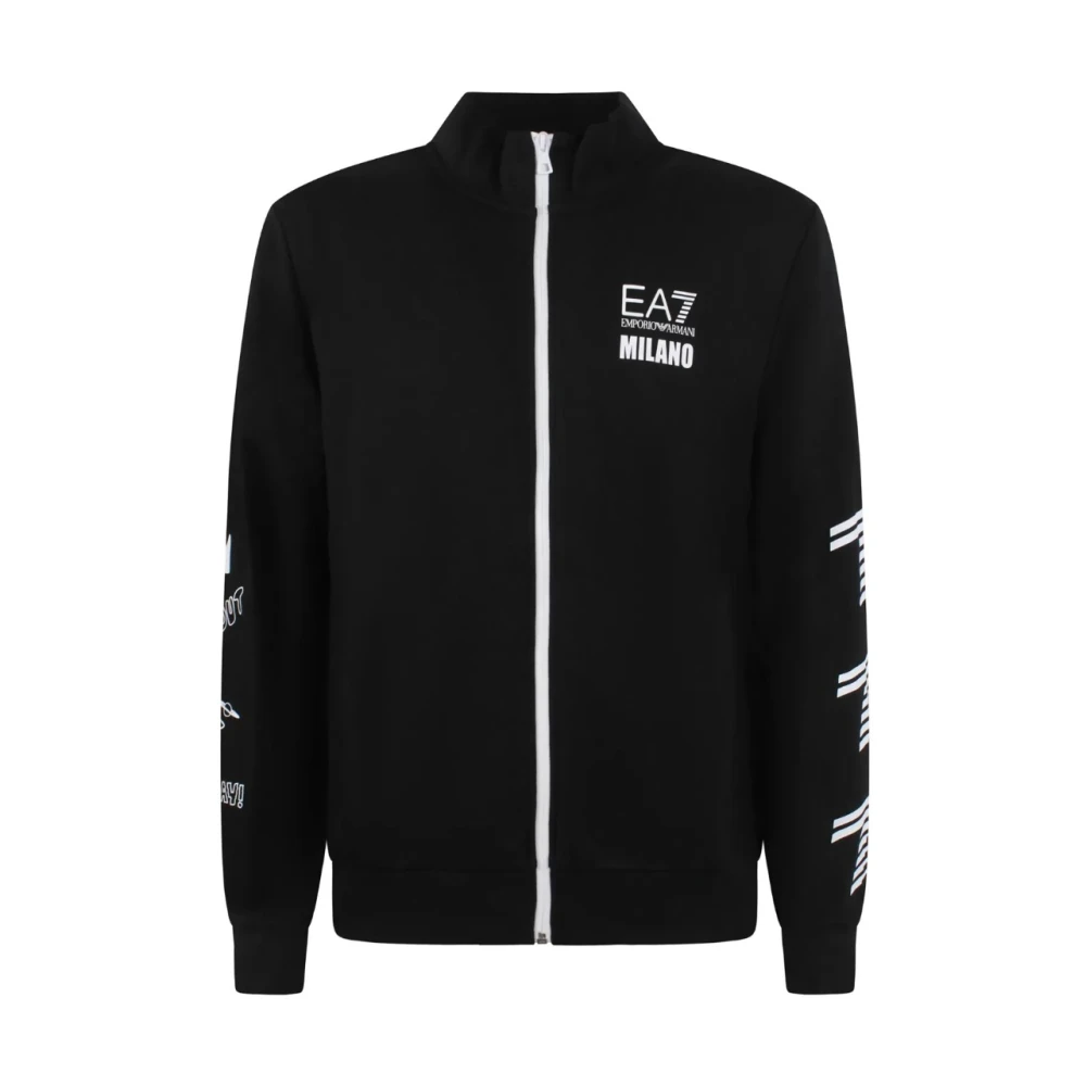 Emporio Armani EA7 Sweatshirt met Logo Print en Hoge Kraag Black Heren