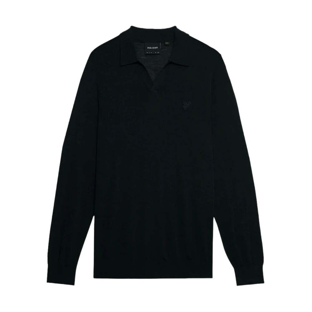 Lyle & Scott Merino Collared Jumper met Tonal Eagle Black Heren