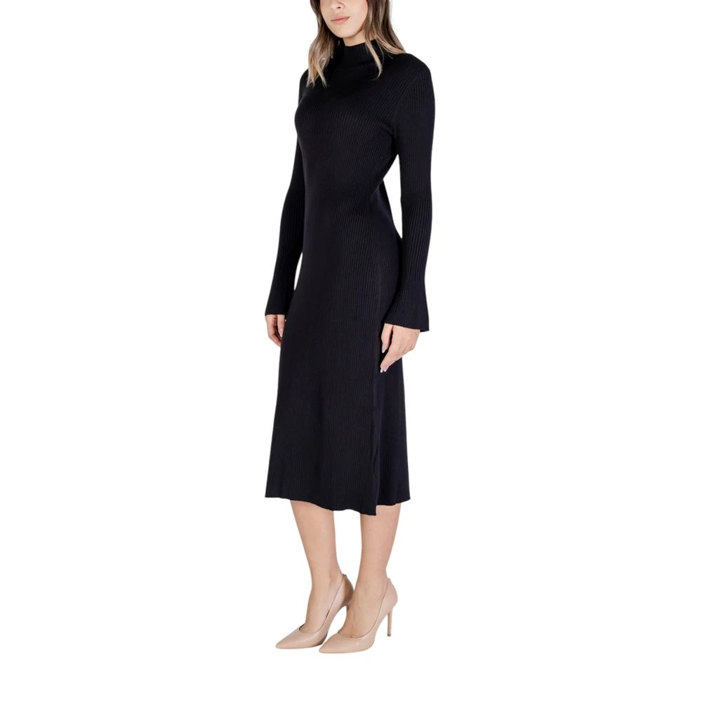 Sandro Ferrone Zwarte Viscose Jurk Herfst Winter Collectie Black Dames