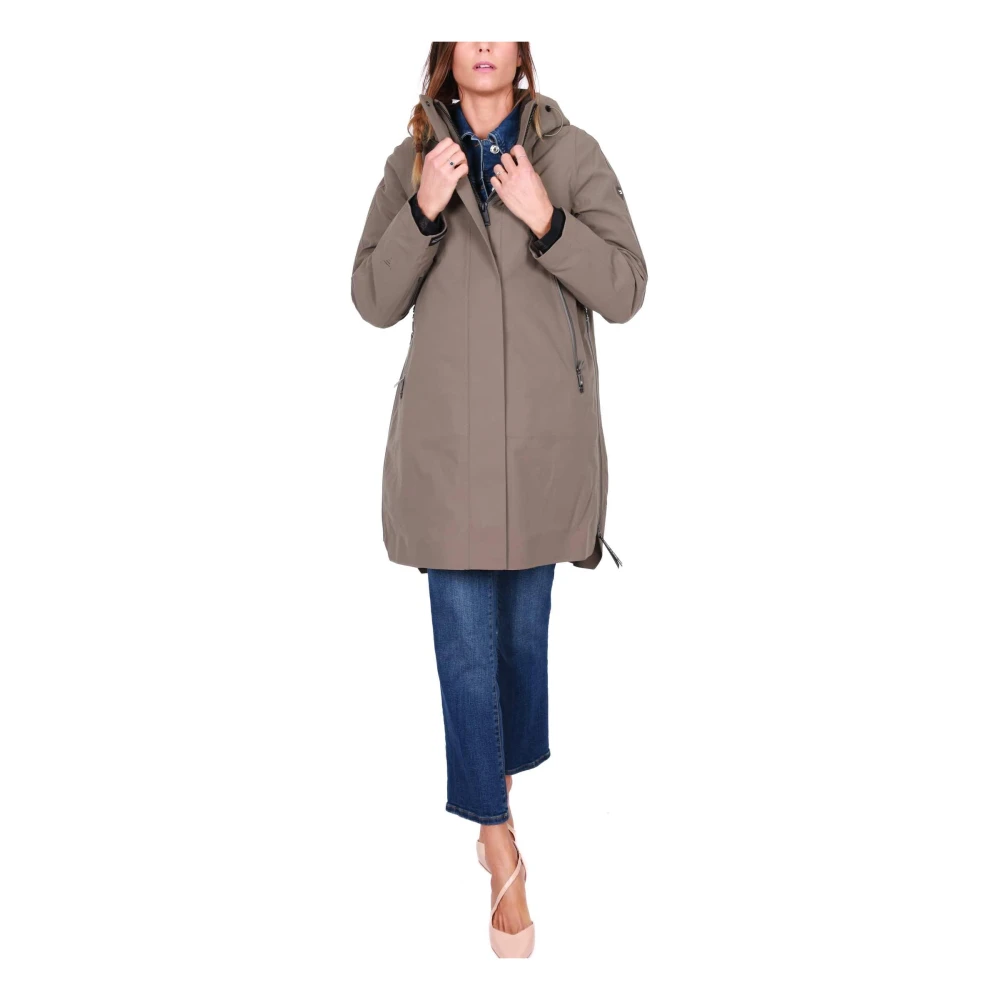 Krakatau Beige Hooded Lange Parka Jas Beige Dames