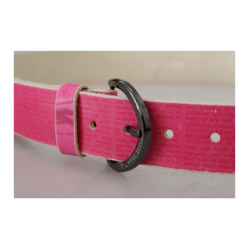 John Galliano Roze Leren Logo Ronde Gesp Riem Pink Dames