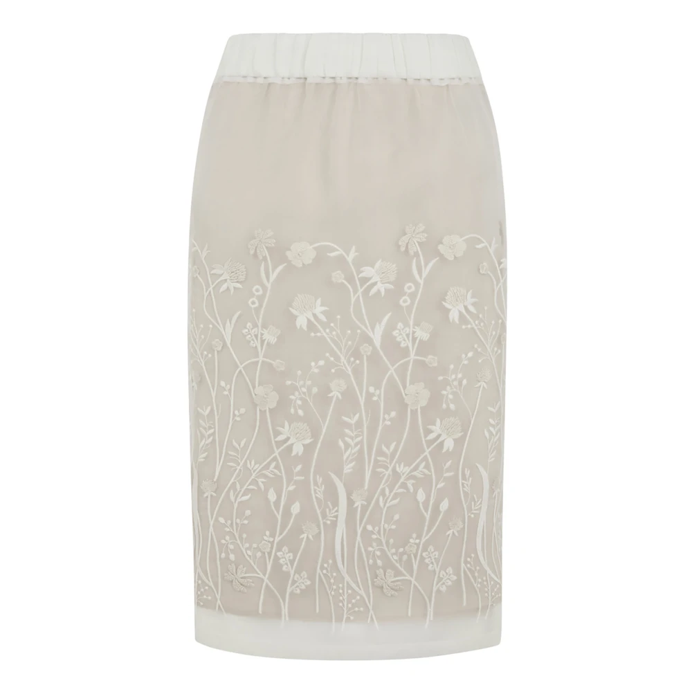 P.a.r.o.s.h. Witte Bloemen Geborduurde Midi Rok White Dames