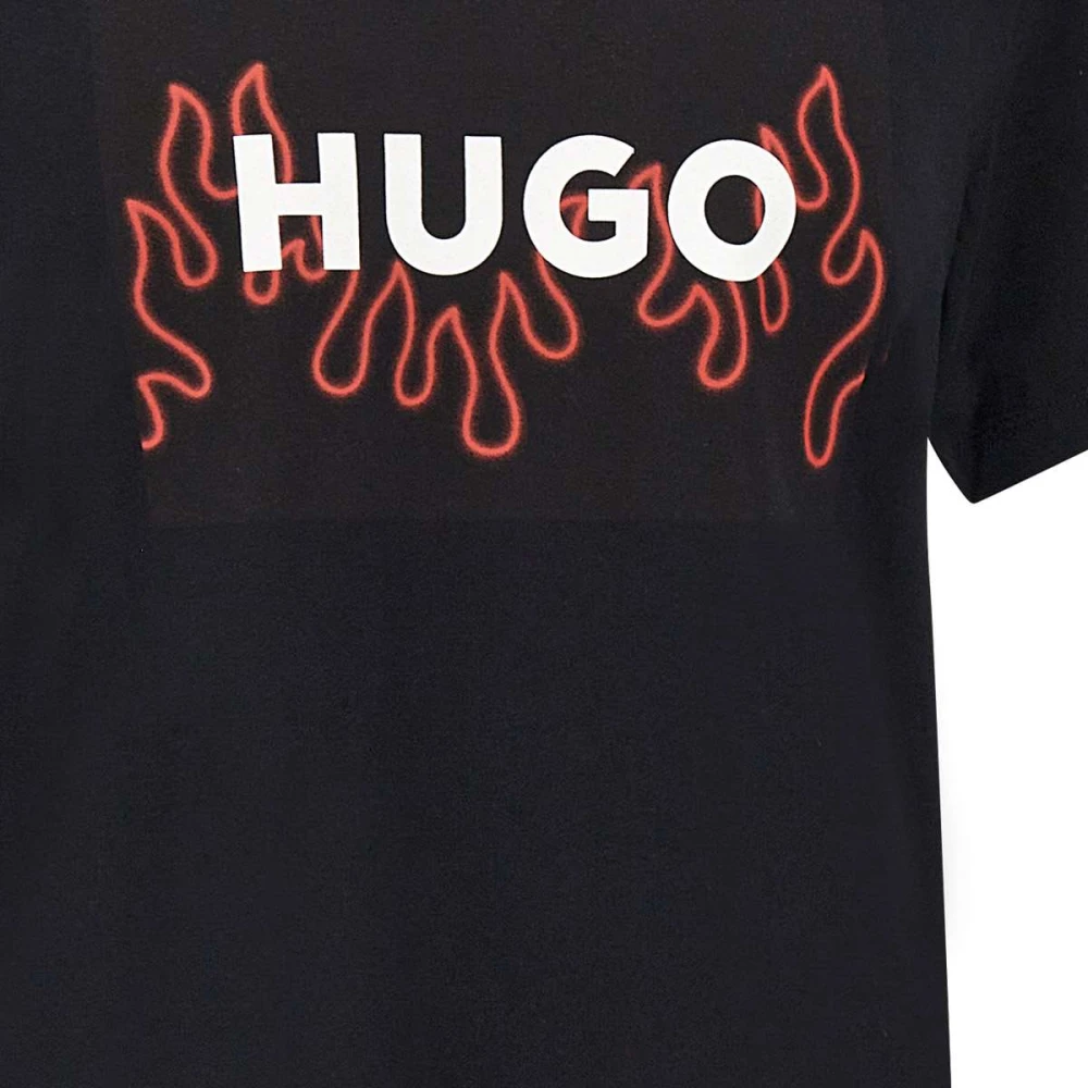 Hugo Boss Heren Zwart Katoenen T-shirt met Maxi Logo Print Black Heren