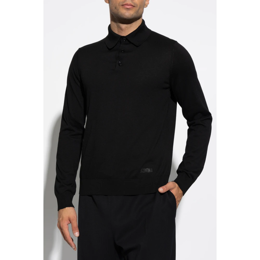 Versace Lange mouw polo Black Heren