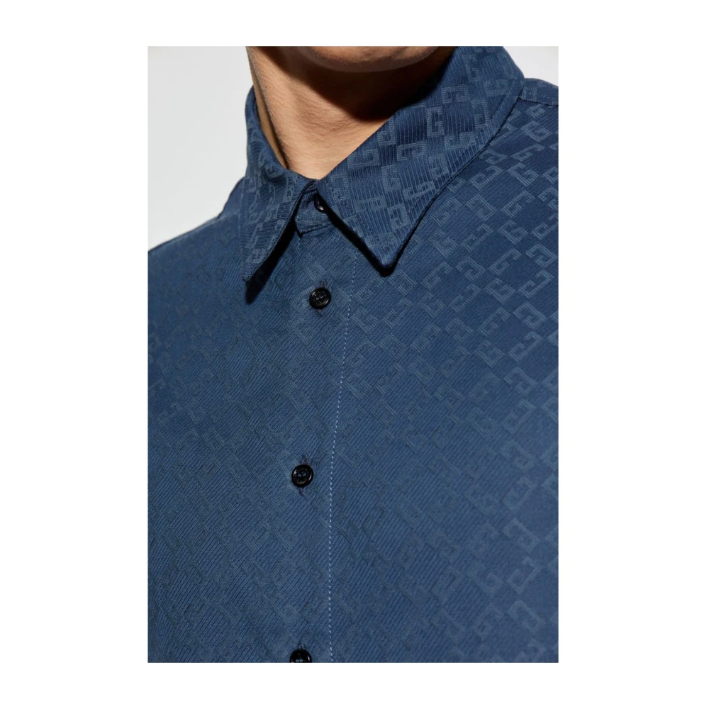 Givenchy Blauw Denim Overhemd Klassieke Kraag Monogram Blue Heren