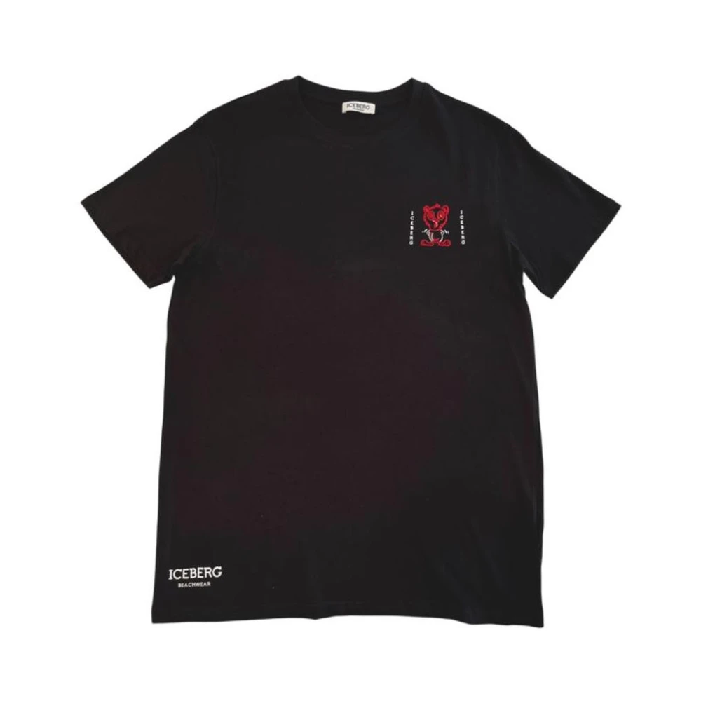 Iceberg Men's Black T-Shirts, M, Logo Print Crew Neck T-Shirt