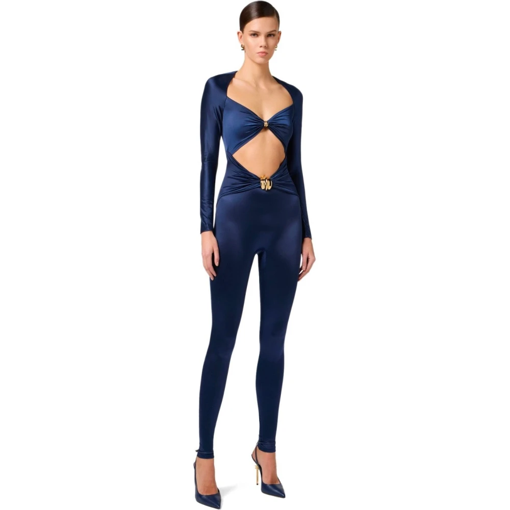 Elisabetta Franchi Navy Jumpsuit met Maxi Bow Blue Dames