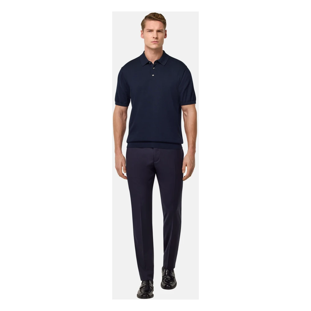 Boggi Milano Katoenen en zijden gebreid poloshirt Blue Heren