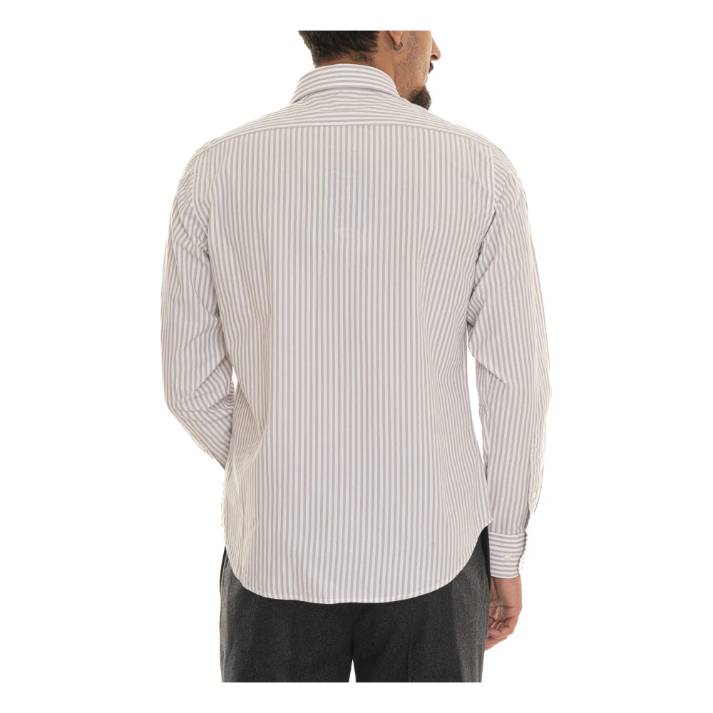 LA MARTINA Gestreept shirt met lange mouwen en Franse hals Beige Heren
