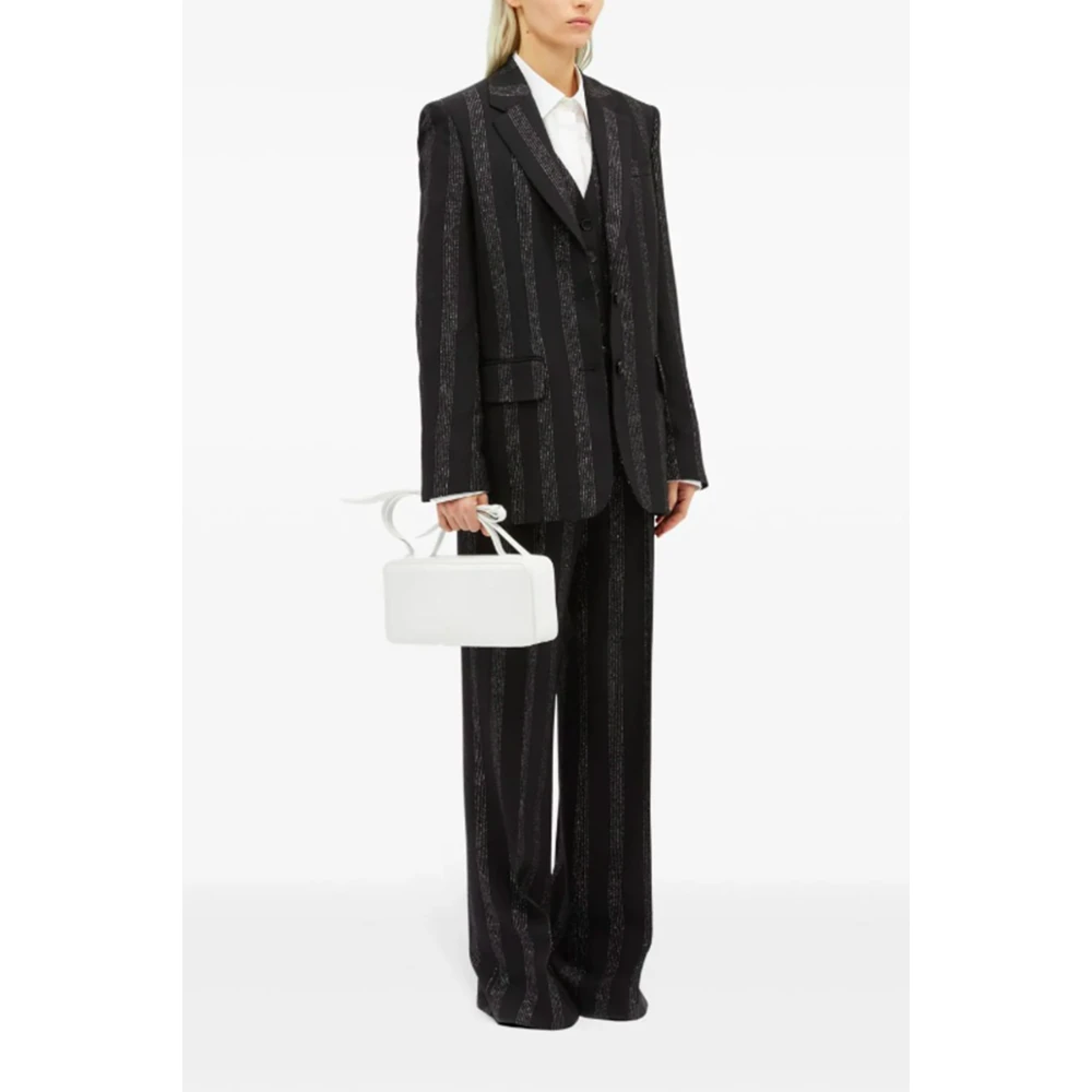 Msgm Op Maat Gemaakte Zwarte Wollen Jas met Lurex Black Dames