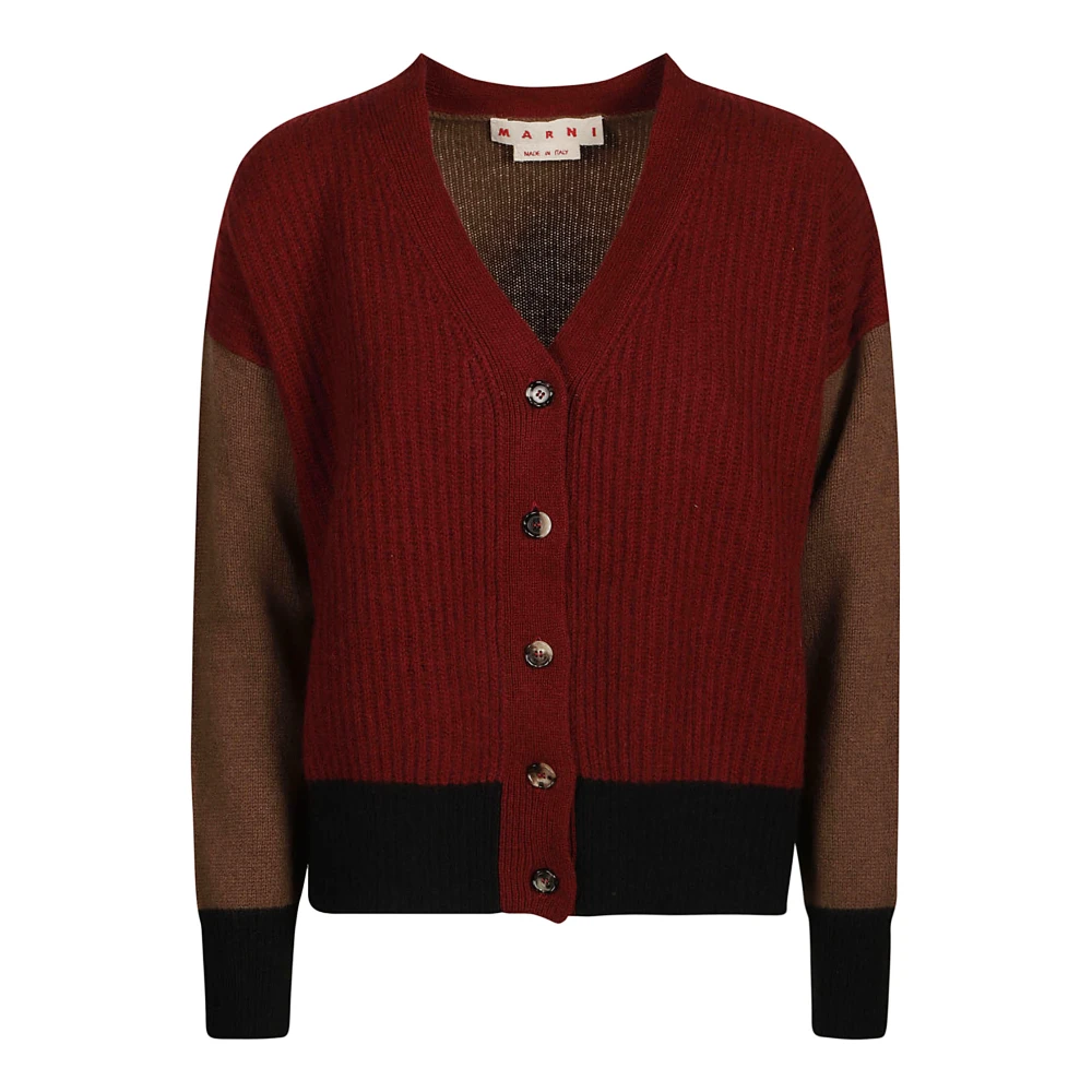 Marni Bordeaux V-Neck Cardigan Brown, Dam