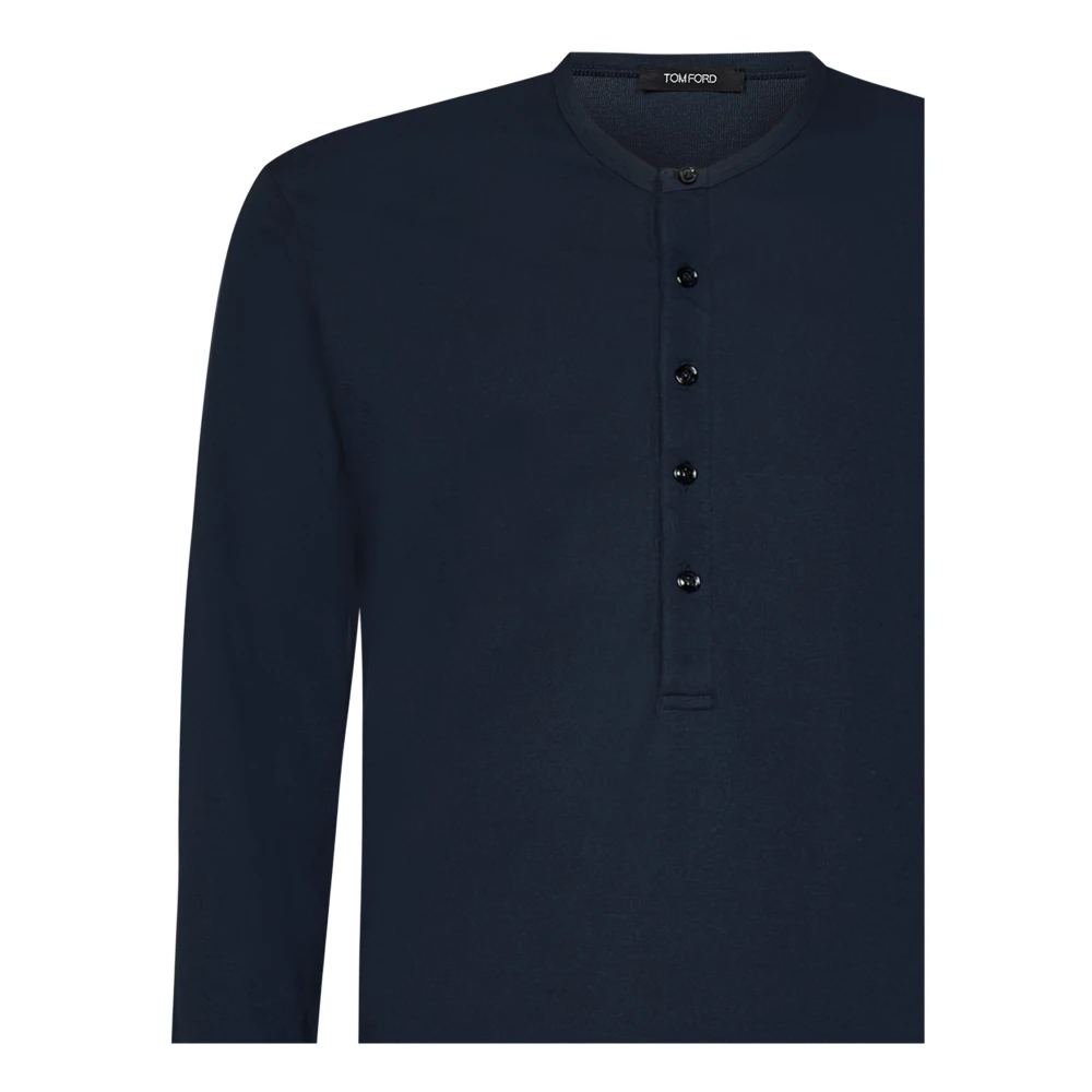 Tom Ford Blauw Henley T-shirt met Logo Label Blue Heren