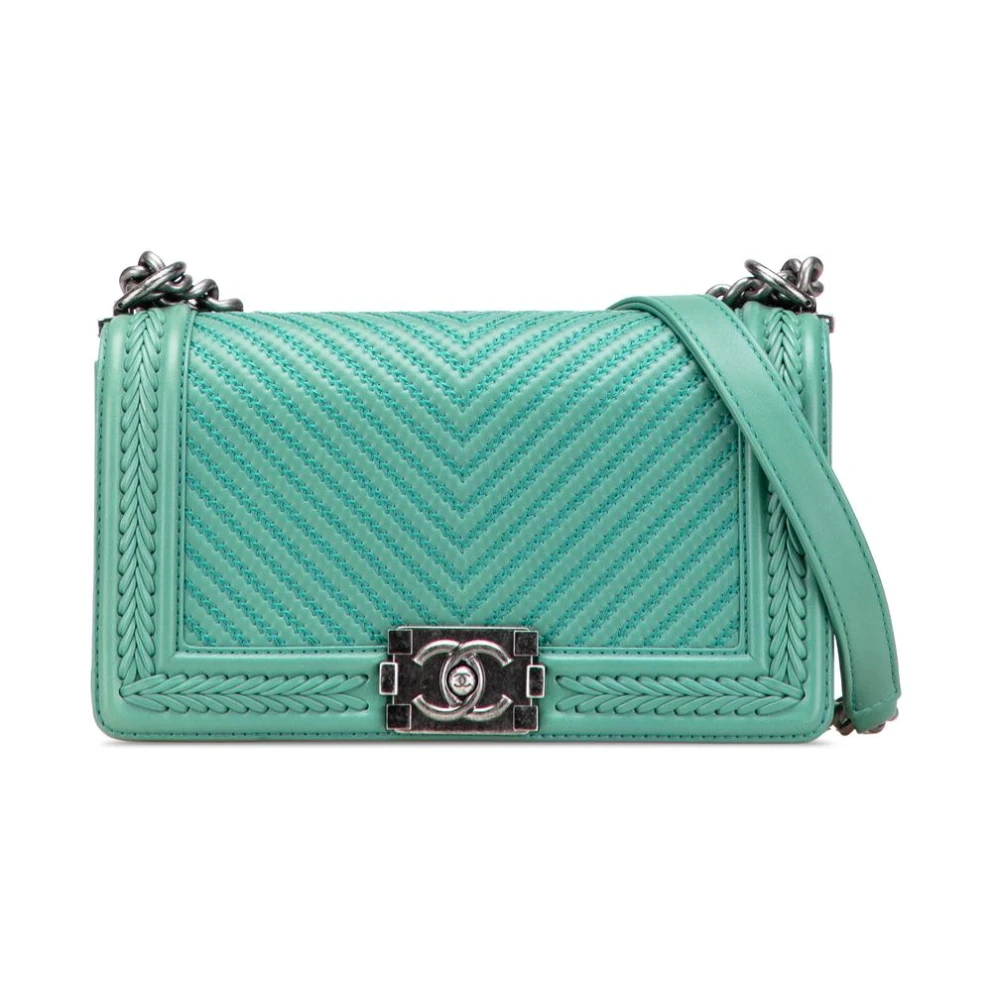 Chanel Vintage Women's Green Pre-Owned Chevron Flap Bag