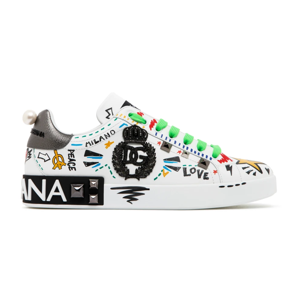 Dolce & Gabbana Men's Multicolor Sneakers, 5 Uk, Graffiti Print Low Top Trainers