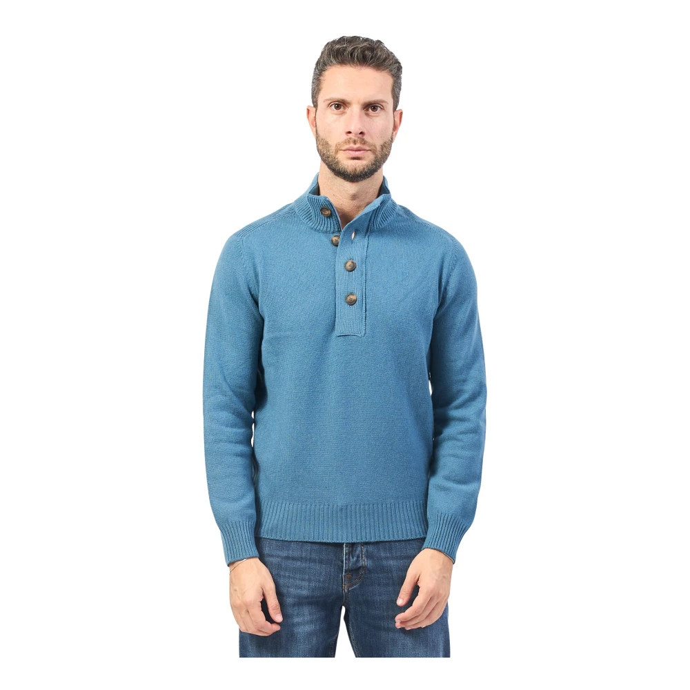 Gran Sasso Blauwe Cashmere Polo Sweater Blue Heren