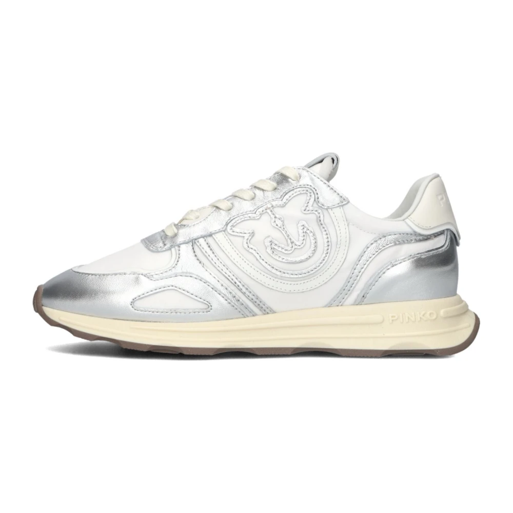 Pinko Metallic Zilveren Lage Sneakers Dames Schoenen Grijs