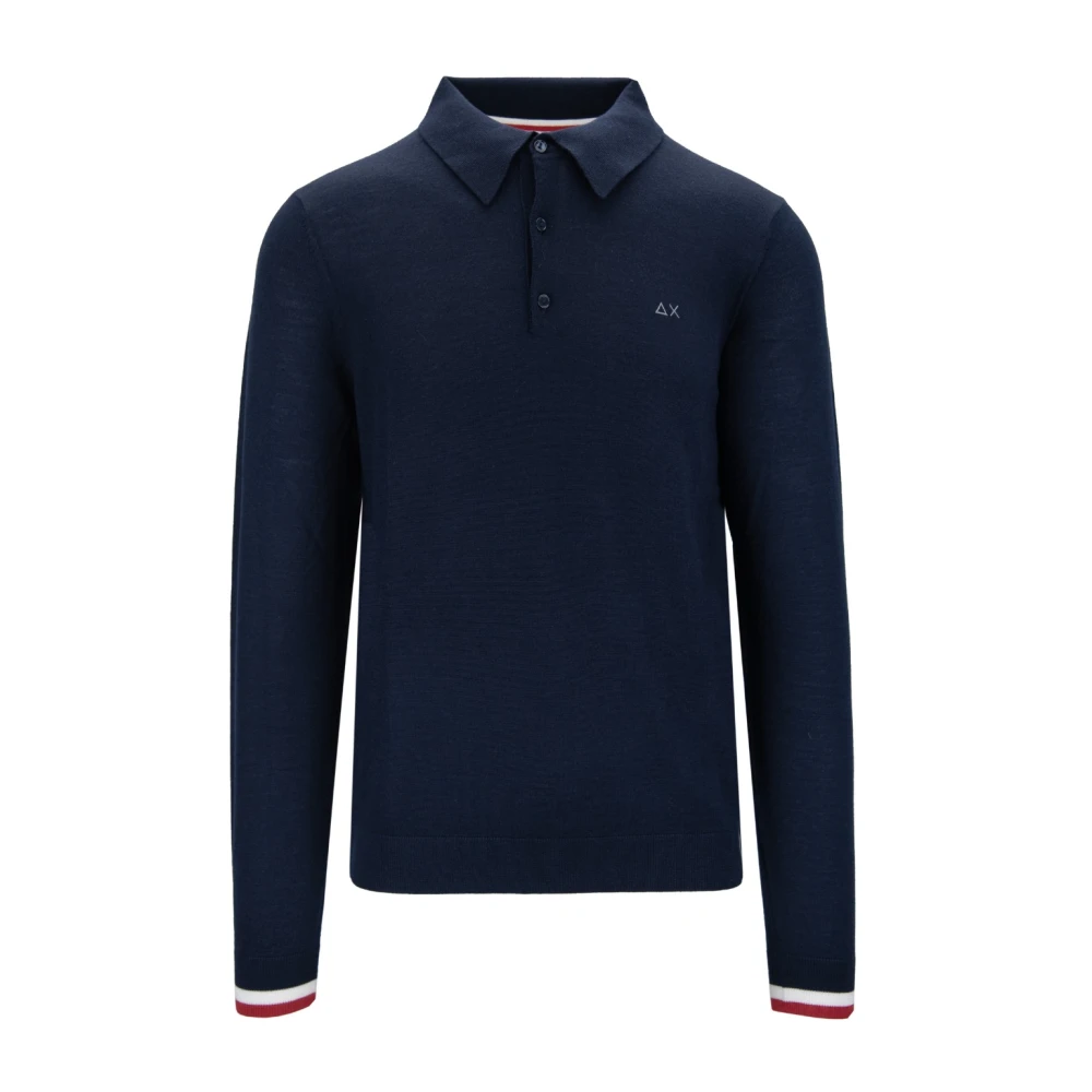 Sun68 Merino wol poloshirt met lange mouwen Blue Heren