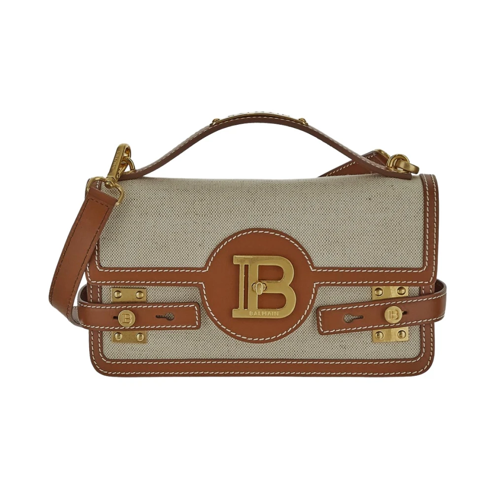 Balmain B-Buzz 24 canvas en leren tas Beige Dames