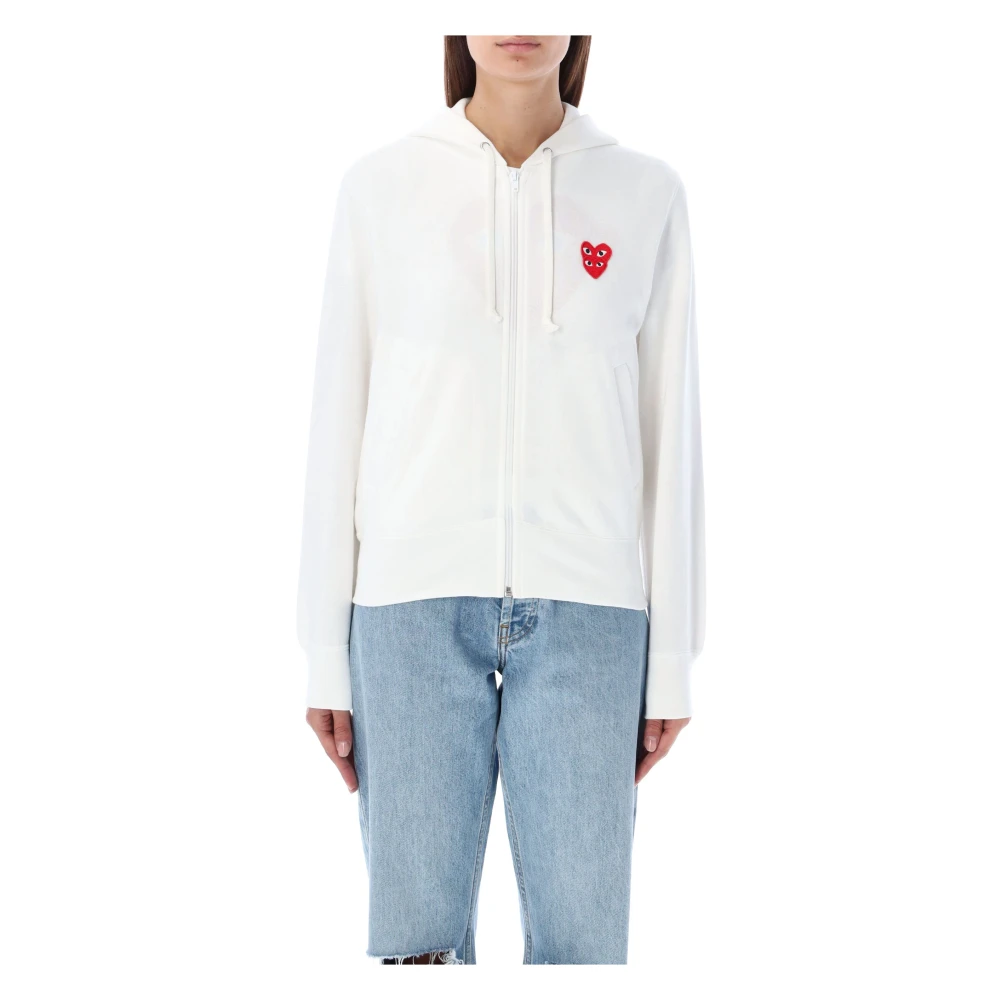 Comme des Garçons Wit Gebreide Kleding Dubbel Hart Rits Hoodie White Dames