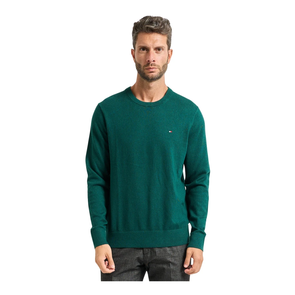 Tommy Hilfiger Men's Green Round-Neck Knitwear, L, Jumper Collection