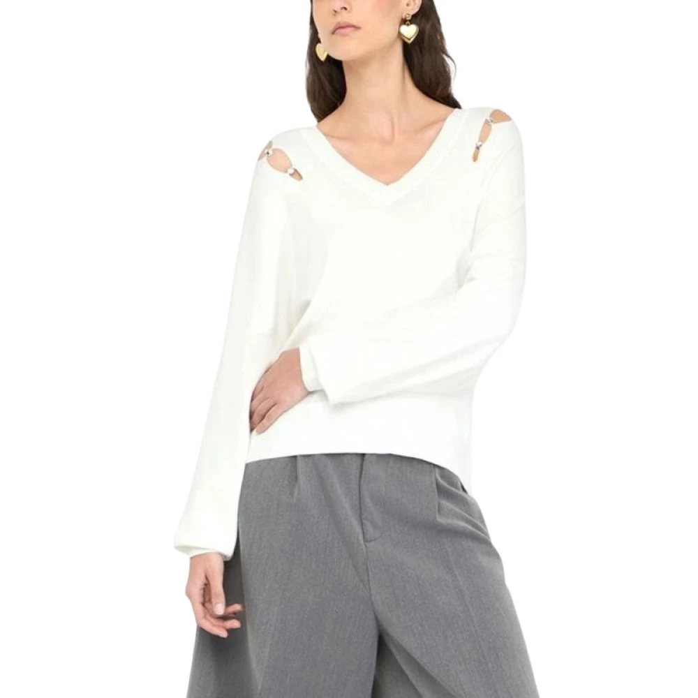 Liu Jo Donna Bianco Maglione Con Pietre Preziose