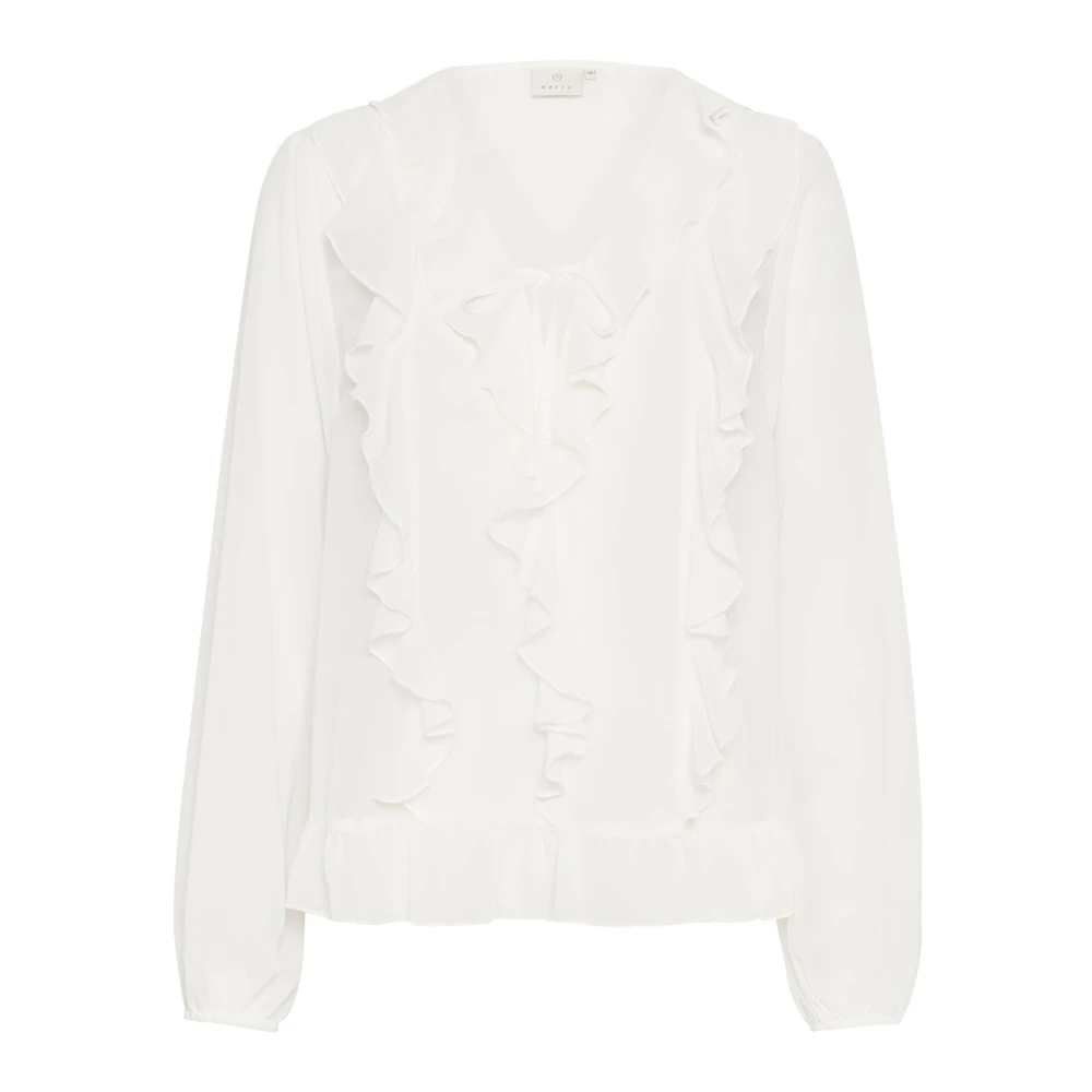 Kaffe Elegante Blouse met Pofmouwen en Ruches White Dames