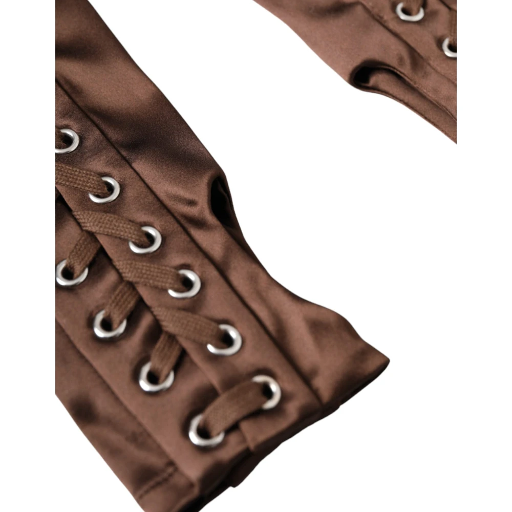 Dolce & Gabbana Bruine Kant Fingerloze Handschoenen Brown Dames