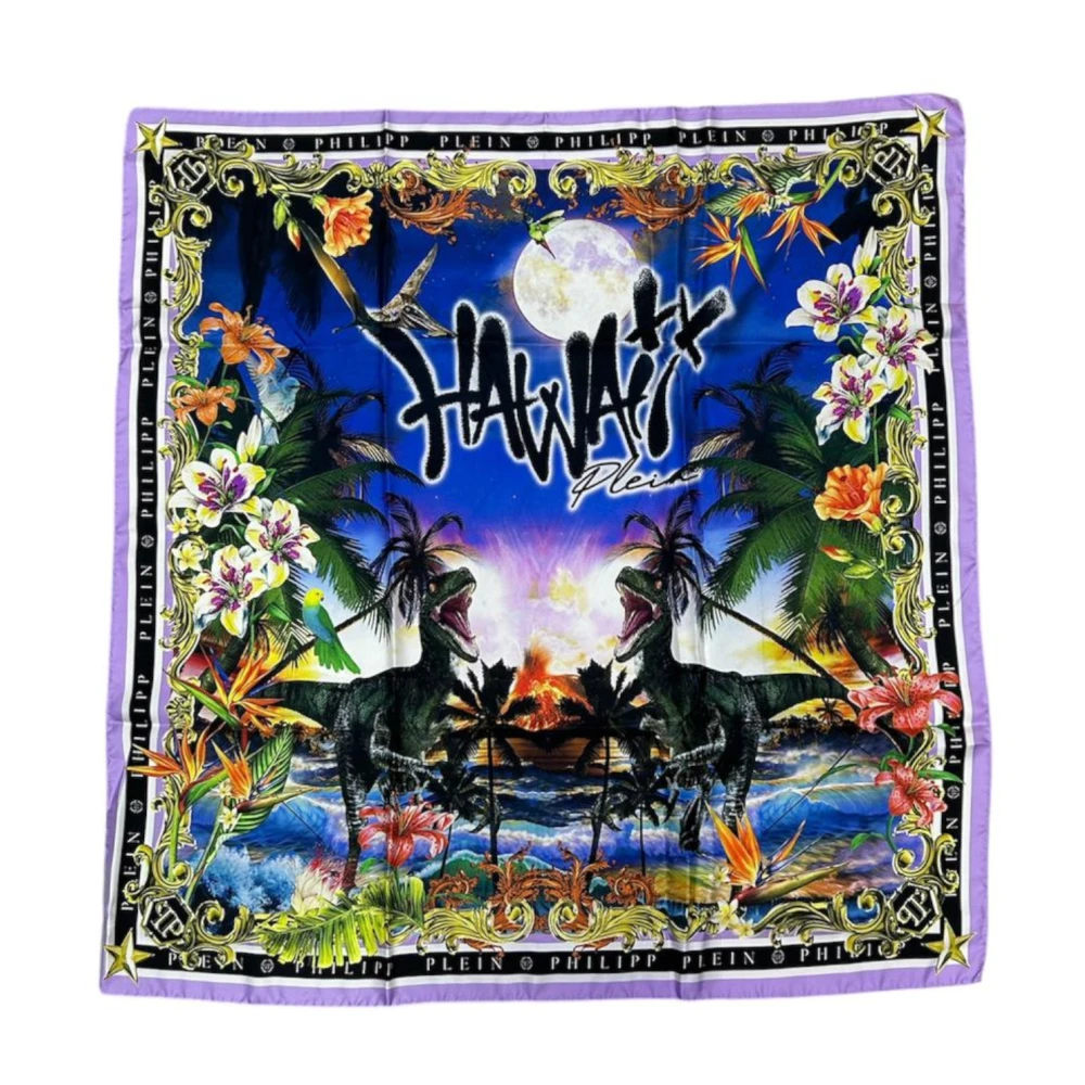 Philipp Plein Multicolor zijden sjaal met all-over logo Black Unisex