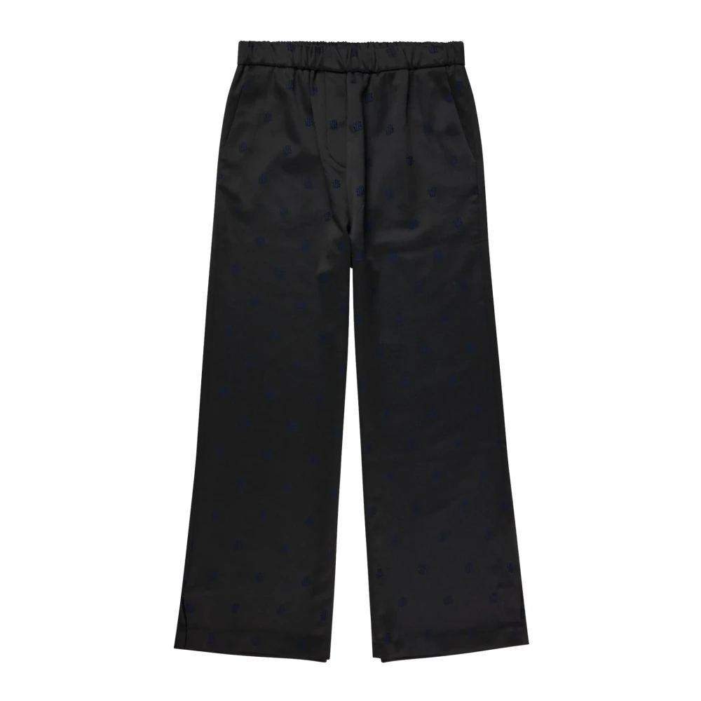 Munthe Jacquard Wijde Broek met Elastische Tailleband Black Dames