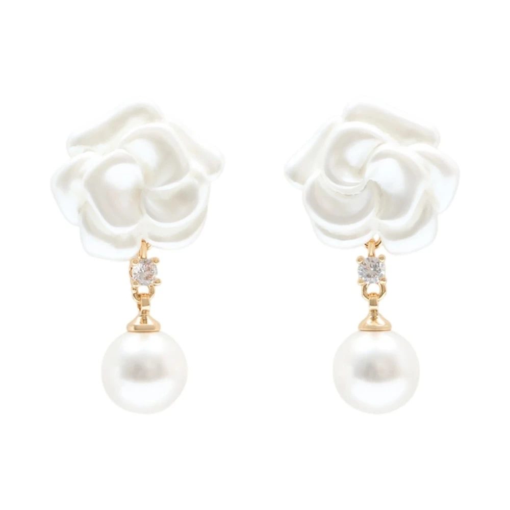 Self Portrait Women's Beige Pearl Flower Earrings