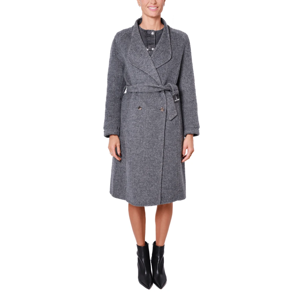 Liu Jo Grijze Wollen Blend Double-Breasted Jas Gray Dames
