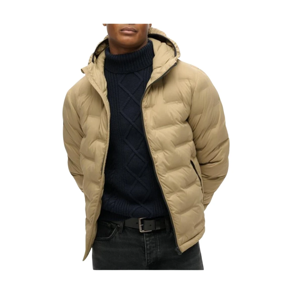 Superdry Men's Beige Winter Jackets, L, Hooded Zip-Up Jacket With Front Pockets