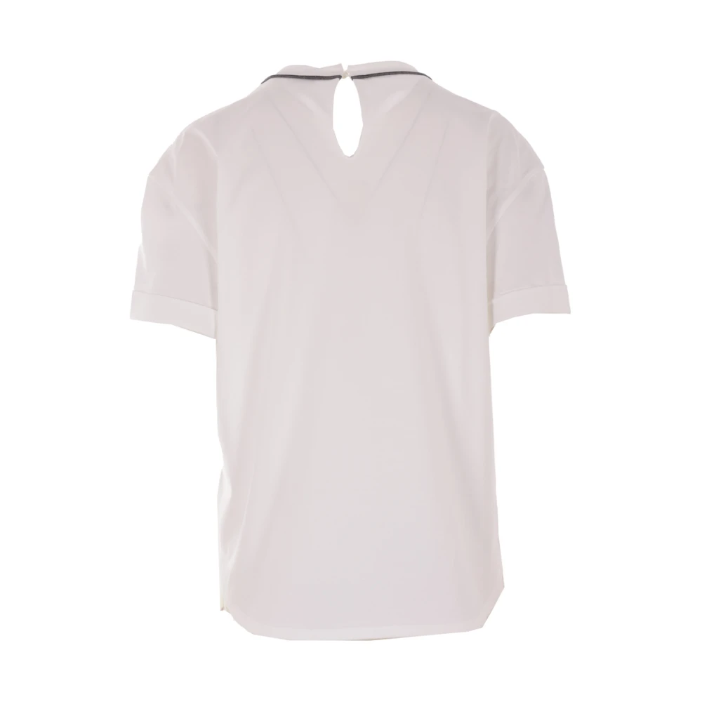 BRUNELLO CUCINELLI Witte Katoenen T-shirt met Contrast Piping White Dames