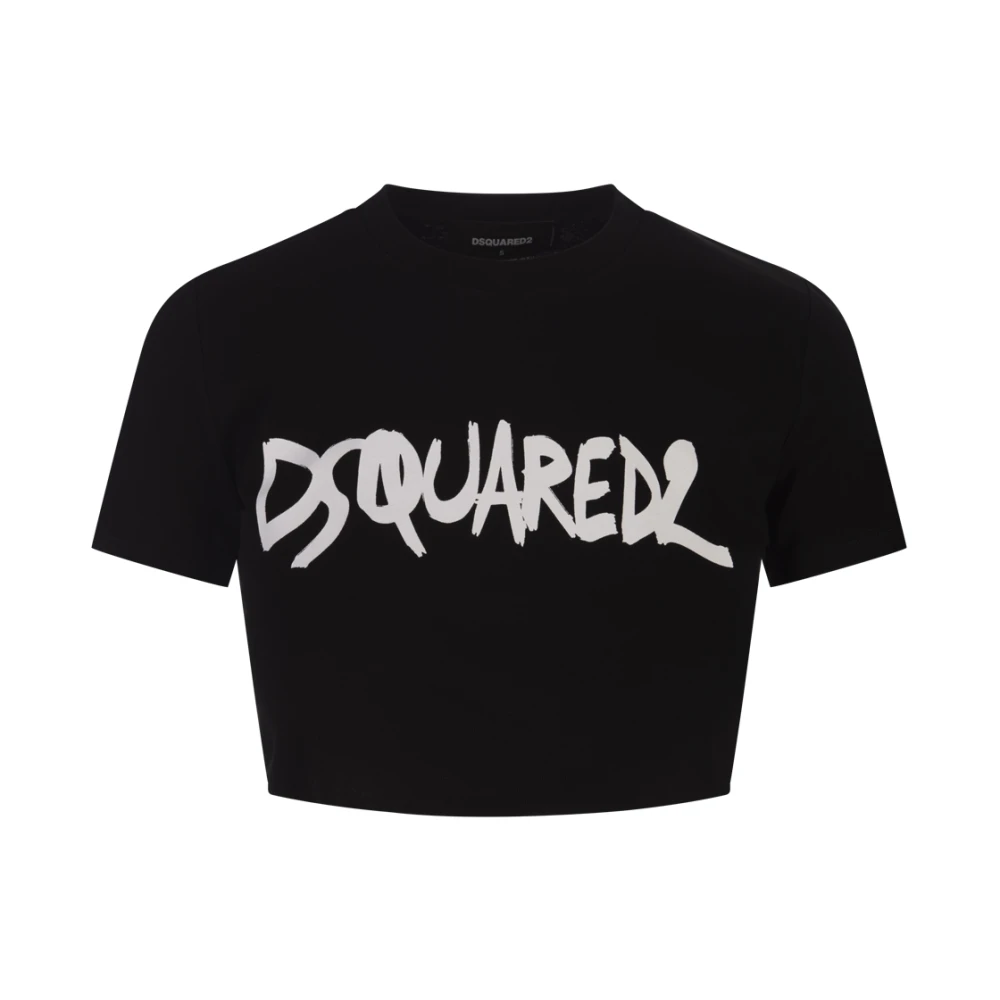 Dsquared2 Zwarte Katoenen Mini T-shirt met Bedrukte Tekst Black Dames