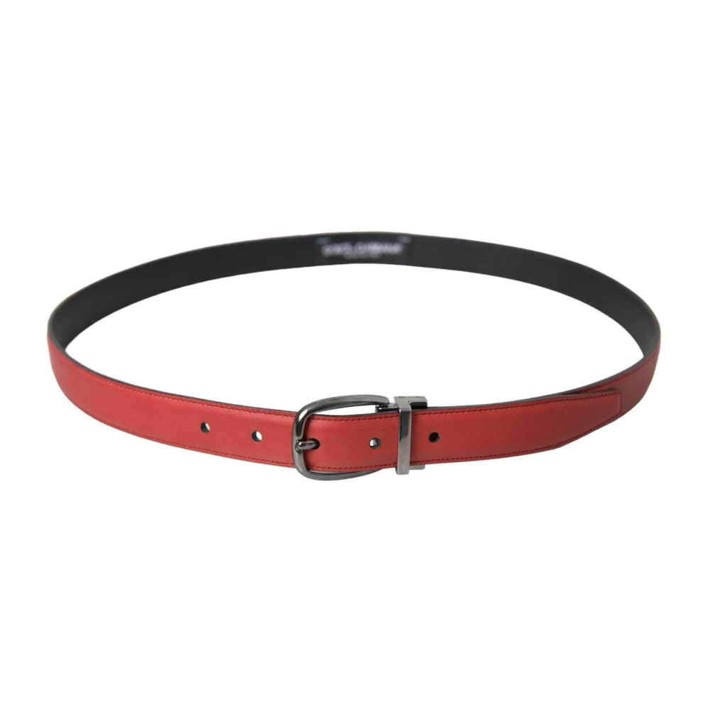 Dolce & Gabbana Rood Leren Metalen Gesp Riem Red Heren