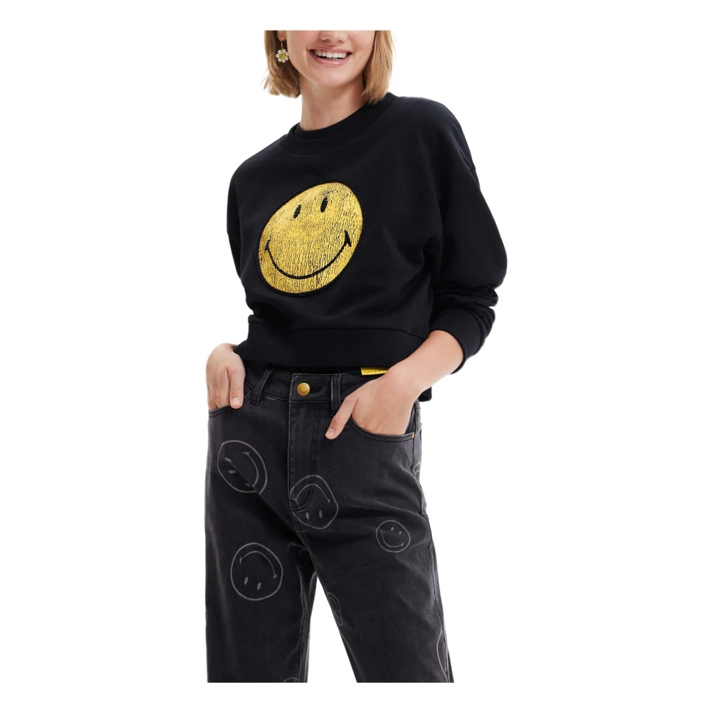 Desigual Smiley Hoodie Black Dames