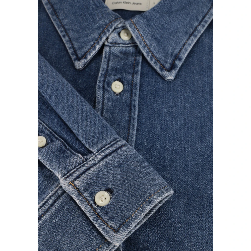 Calvin Klein Slim Denim Overshirt Stijlvol Donkerblauw Blue Heren