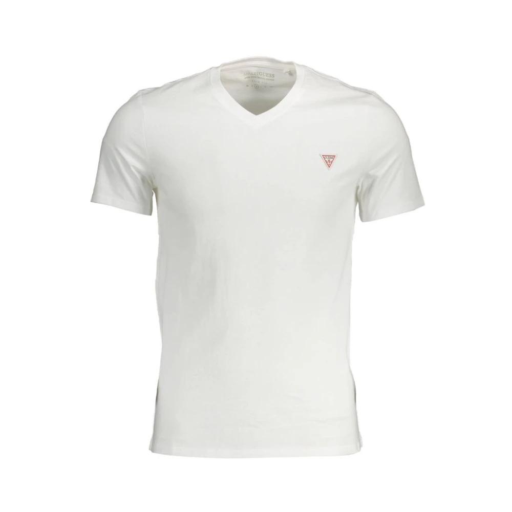 Guess Elegante Witte V-hals T-shirt White Heren