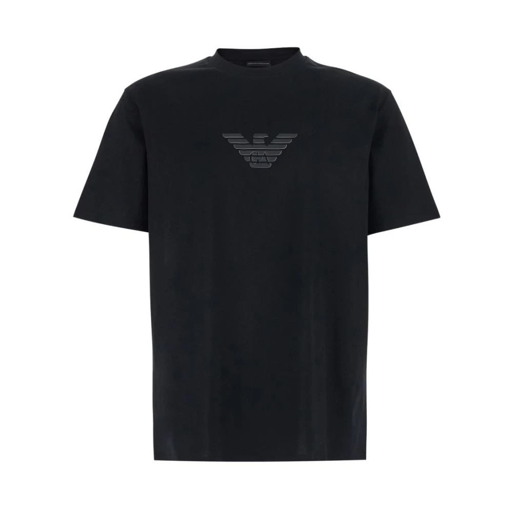 Emporio Armani Herr Svart Toppar 3XL, Bomull, Pima-Jersey T-Shirt Med Logotryck