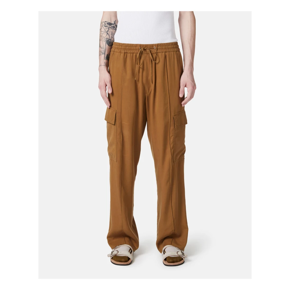 Iceberg Oliekleurige cargobroek in Tencel met borduursel Beige Heren