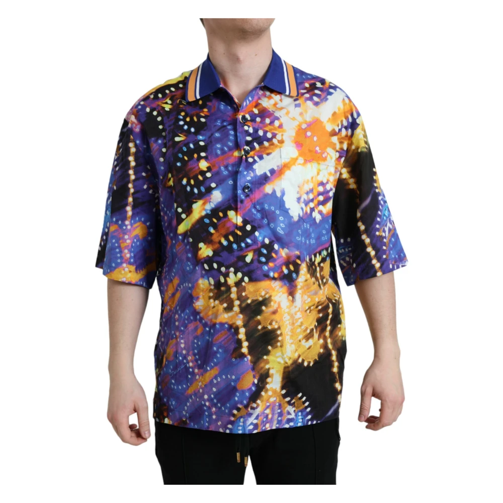 Dolce & Gabbana Men's Multicolor Luminarie Print Cotton Casual Shirt - Short Sleeve Shirts - 5XL - Shirts