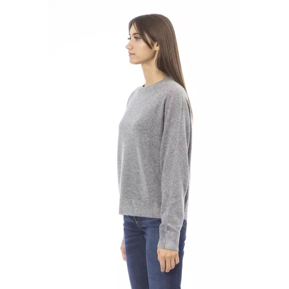 Baldinini Grijze wollen trui met ronde hals Gray Dames