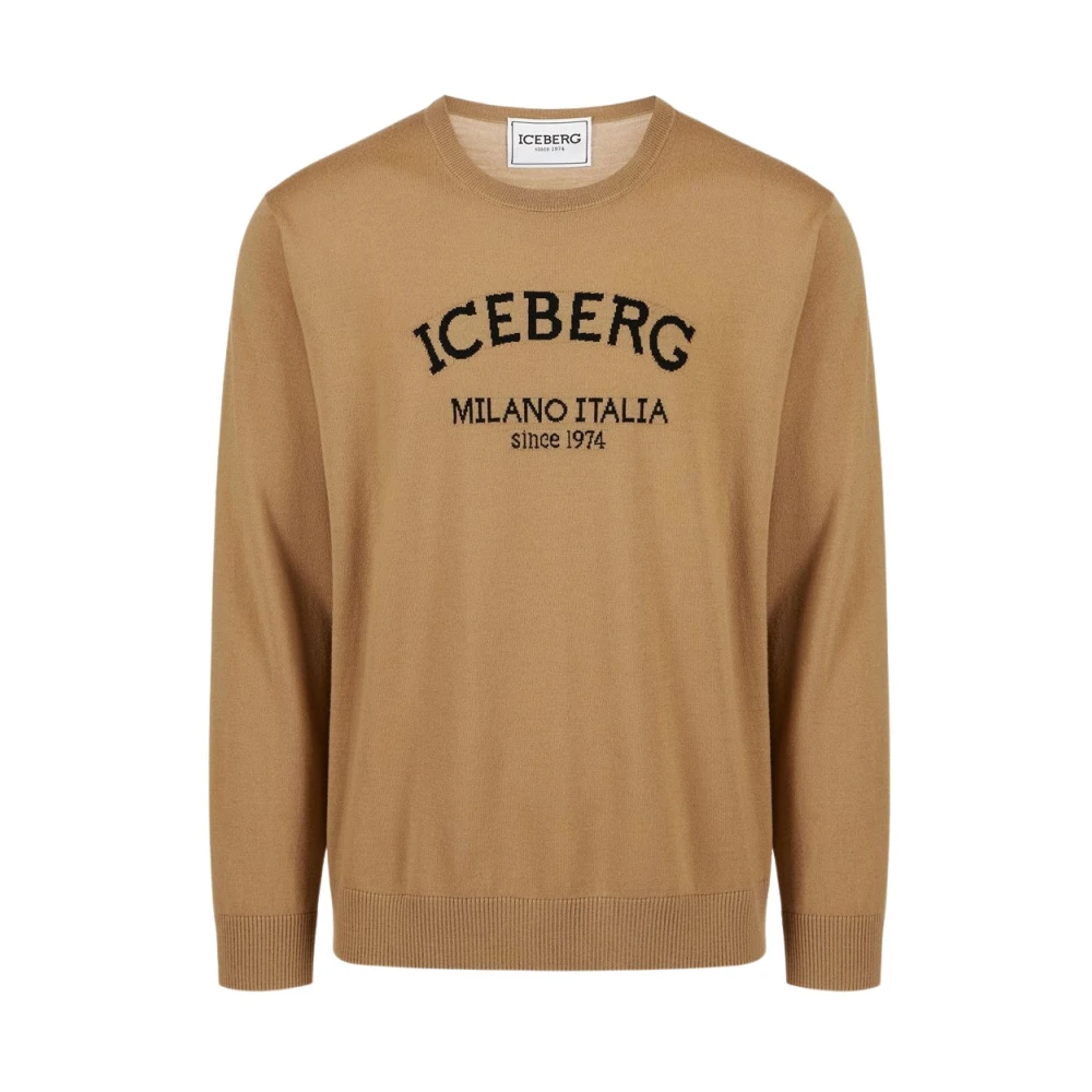 Iceberg Men's Beige Round-Neck Knitwear, M, Crew-Neck Jumper With Logo