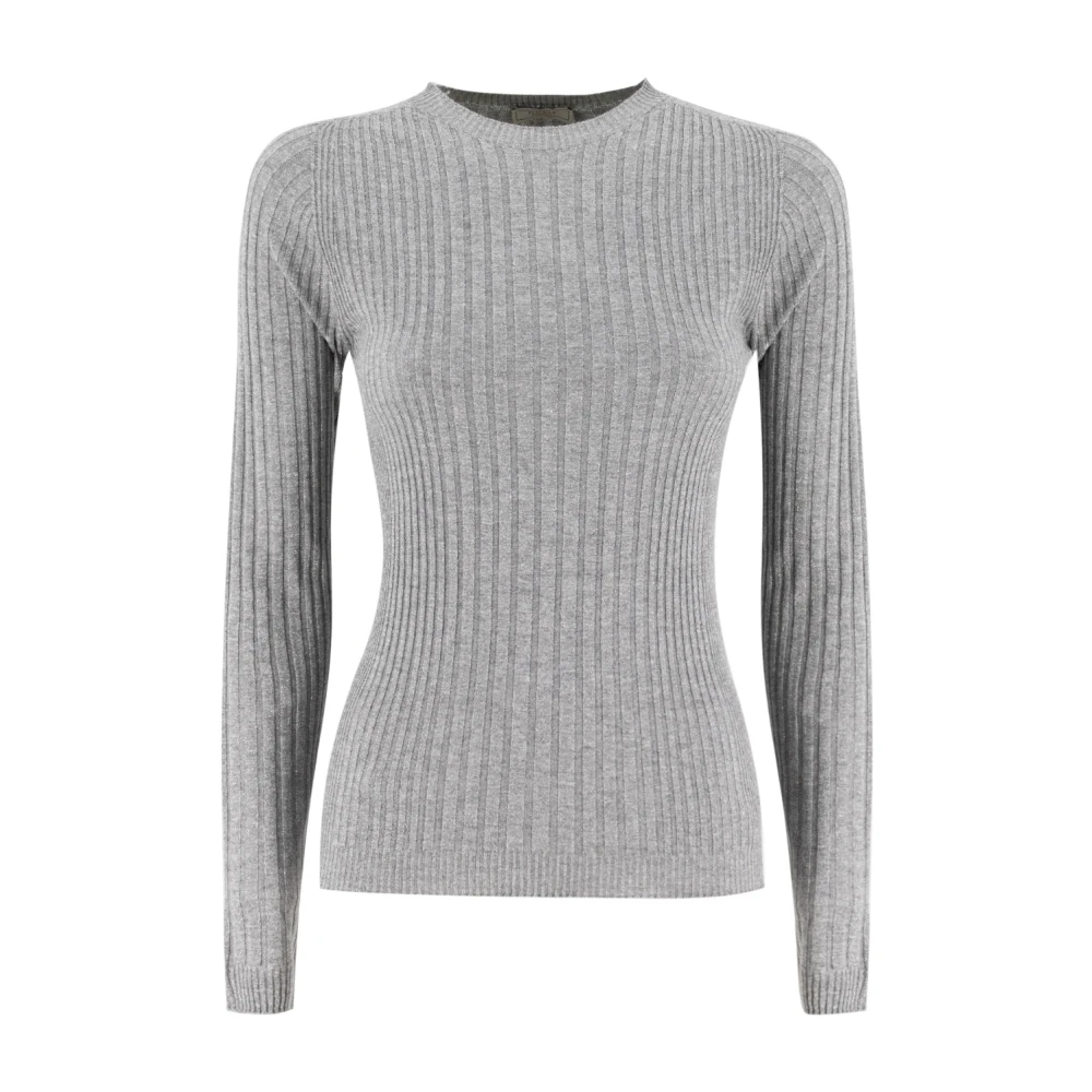 PESERICO Ribgebreide Ronde Hals Sweater Gray Dames