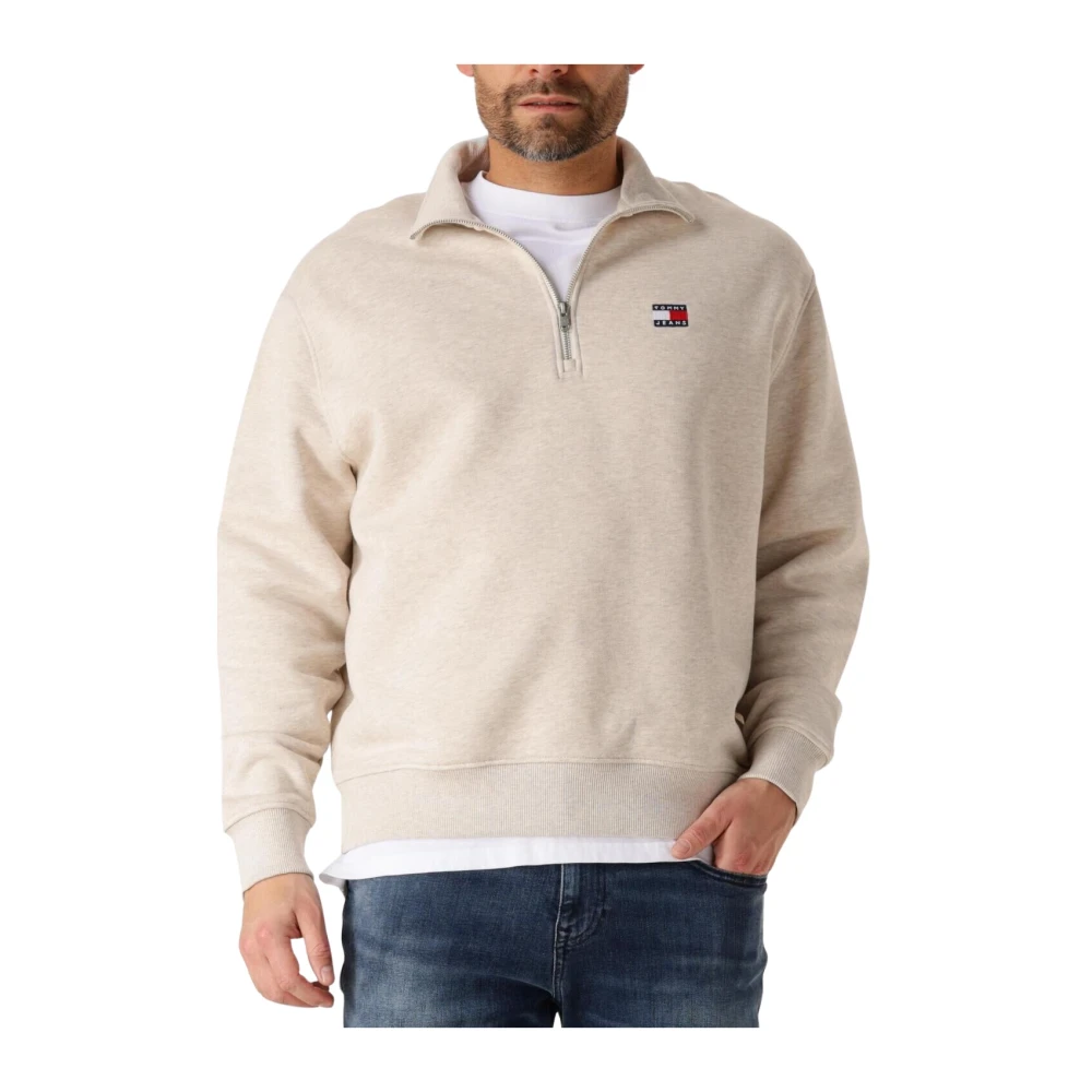 Tommy Jeans Beige Badge Zip Sweater voor Heren Beige Heren