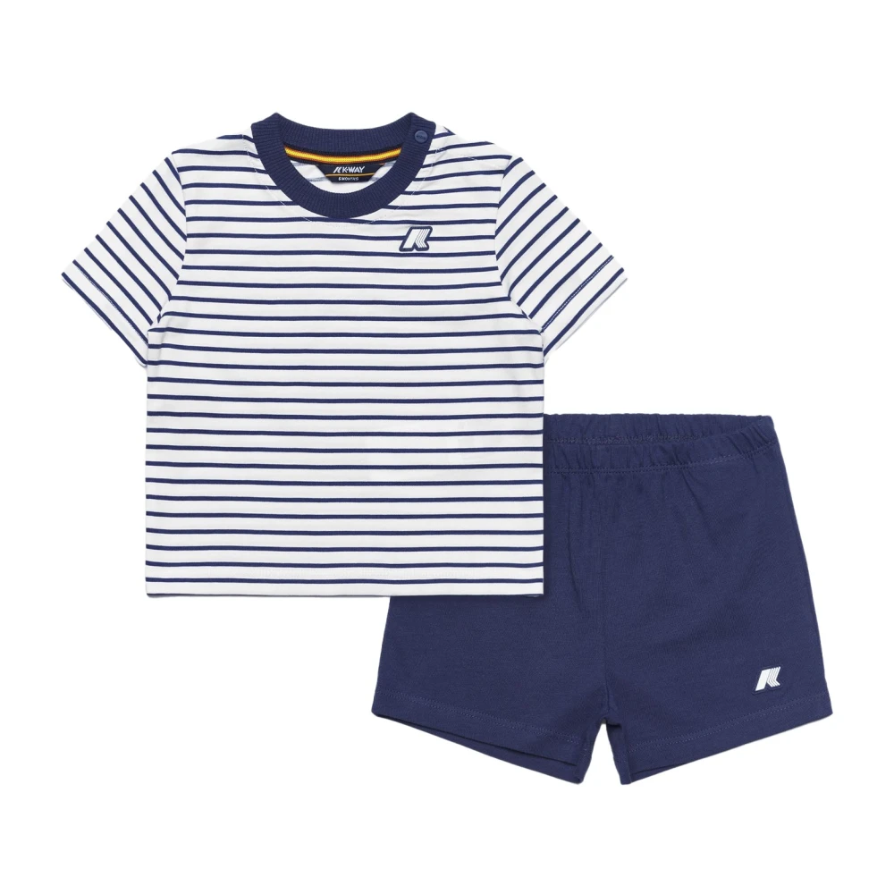 K-Way Unisex Kids Multicolor Two-Piece Blue Striped Cotton Outfit - Image 2