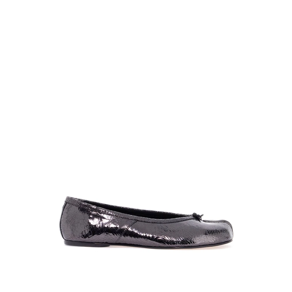 Maison Margiela Tabi Läder Ballerina Flats med Sprucket Effekt Black, Dam