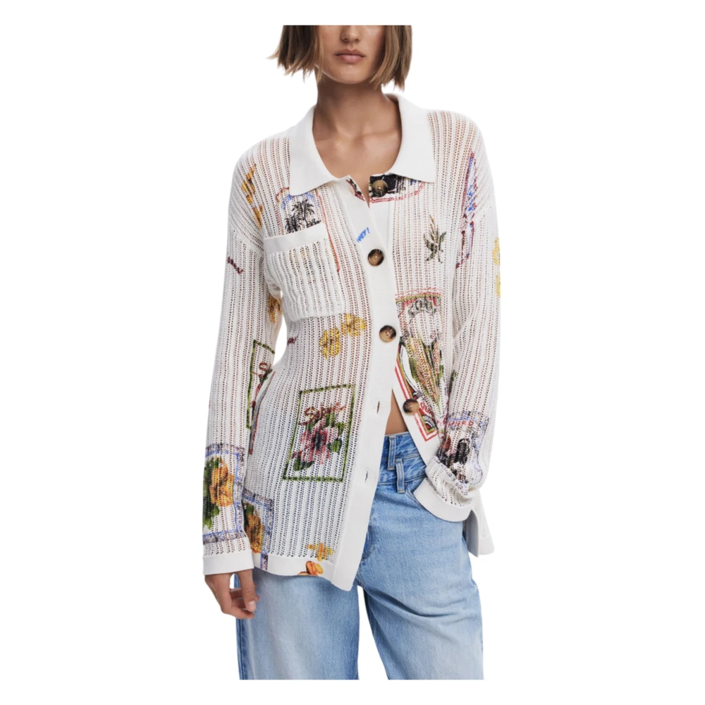 Desigual Women's White Colorful Cardigan For Any Occasion
