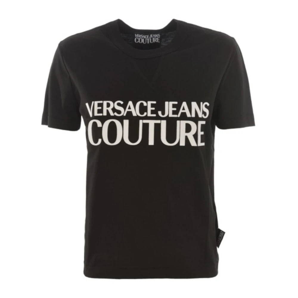 Versace Jeans Couture Svart dam T-shirt med korta ärmar och upphöjd vit logotyp Black, Dam